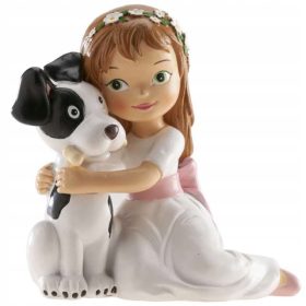   Figurka za torto 'Dekoracija Deklica s psičkom', Komunija, 16 cm