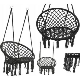   Viseče gnezdo za vrt - Črna boemska huška za dvorišče - Nosilnost 150 kg