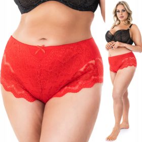   Bombažne rdeče visoke hlačke s čipko Elegance in Strast v VELIKIH VELIKOSTIH