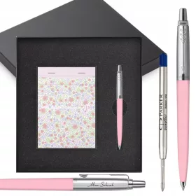 Modri pisarniški komplet Parker Jotter z roza dodatki