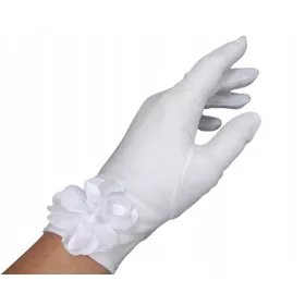 Ročne rokavice za prvo obhajilo s satenasto 3D rožico