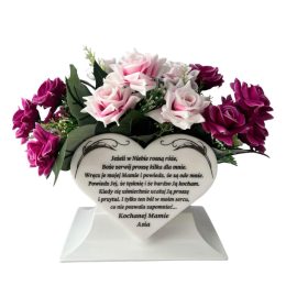   Cvetlični lonec s gravuro za nagrobni okras | Doniczka z dowolnym grawerem idealna do stroików z żywych i sztucznych kwiatów. Grawer na białej tabliczce ze szkła akrylowego, idealny na dedykacje. Wymi