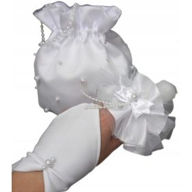   Obhajilni komplet: rokavice in vrečka z biseri za prvo obhajilo