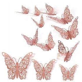 Mendelson Rose Gold Wall Decoration Butterflies, 12 Pieces