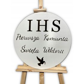   PRVO SVETO OBHAJILO Zlato ogledalo s personaliziranim imenom in svetim simbolom za prvo obhajilo. Ta čudovita dekoracija bo dodala eleganco in čar vaši slovesnosti. Belo kolo z edinstvenim napisom in 