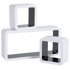   TecTake 3 stenske police Lotta - 2 kocki, 1 kvader črno/belo