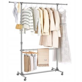   Kovinski stojeci obešalnik s kolesci za garderobo Songmics, siva