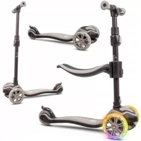   Hulajnoga za otroke s tremi kolesi 3v1 LED siva ⭐️⭐️⭐️⭐️⭐