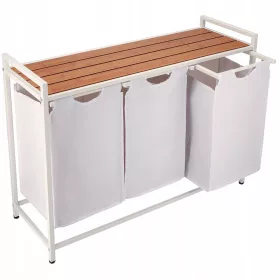   Koš za perilo z 3 predelki - Bela, Samostoječa, Velika Kapaciteta, Stojalo za Perilo XL