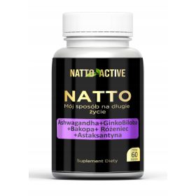   Kapsule Natto Active s 300 mg Ashwagandhe, Ginko Bilobe, Bakope, Różenieca in 16 mg Astaksantine