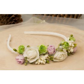   Naglavni trak za prvo obhajilo, cvetovi bele in lila barve, hostije