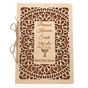   Spominski leseni voščilni kartonček za prvo sveto obhajilo + PERSONALIZACIJA