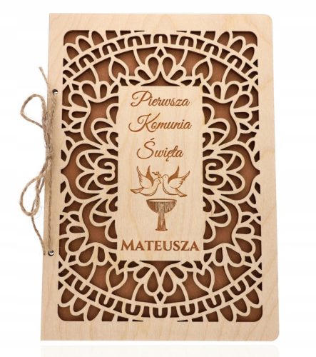 Spominski leseni voščilni kartonček za prvo sveto obhajilo + PERSONALIZACIJA