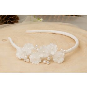 Bela komunijna trak za lase s cvetjem in biseri