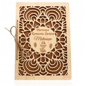   Drevesena izrezljana voščilnica Spominček za prvo sveto obhajilo + PERSONALIZACIJA