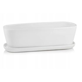   Bela keramika cvetlični lonec z ovalno rynno in stojalom 28x9x9 cm