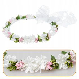   Obhajilni venček s kokardo in biseri - Ročno izdelan slovenski komunijni venček