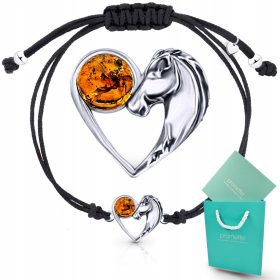   Srebrna zapestnica iz jantarja na vrvici z angelskim krilom, 925