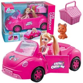 LUTKA Z AVTOM IN SET UROČNI ROŽNATI MUCKA PIKNIK KOŠARA