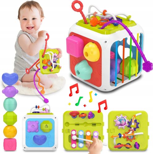Kognitivna kocka za senzorno igro, razvoj in učenje, Montessori sorter 7v1