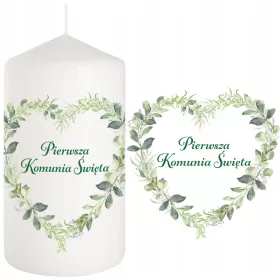   Sveča za obhajilo z dekoracijo mize Svetega obhajila Srčni listi 15 cm