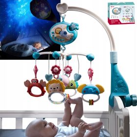   KARUZELA ZA POSTELJICO Z ROPOTULJO IN GRIZALAMI Z PROJEKCIJO ZVEZD