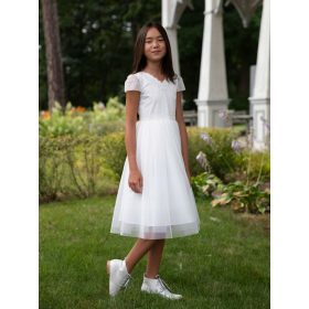   Bela obhajilna obleka SLY 4SM-06A s preprostim dizajnom in midi okraski za posebne priložnosti