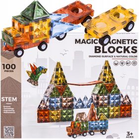   Magnetne gradbene kocke DK Magnetic Bricks 100 elementov Vozila 3D figure 100 kosov