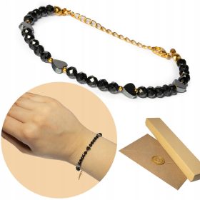   Zapestnica Turmalin Črn Hematit Srce 4mm Kamni - Naravni Kamni DARILO