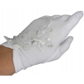 Communion Gloves with Lace and Crystal Embellishments