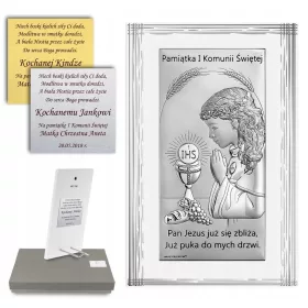    Srebrna slika prvega svetega obhajila za deklico. Spomin na prvo sveto obhajilo