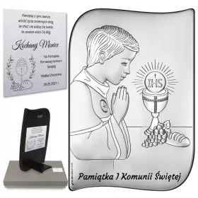    Srebrna slika Spominček na prvo sveto obhajilo za fantka z gravuro