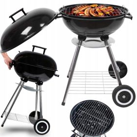    VRTNI ŽAR NA OGLJE ZAPRT S POKROVOM OKROGEL PRENOSNI ŽAR NA KOLESIH