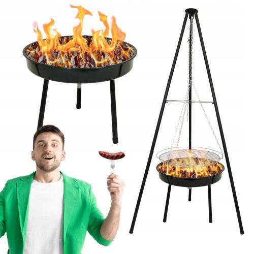  GARDEN FIRE PIT 2v1 ŽAR NA OGLJE OKROGLA MREŽA TRINOŽNA SKLEDA BBQ 1000