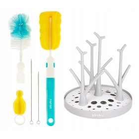   Sušilnik za steklenice in dude Akuku + Komplet krtač za čiščenje Akuku