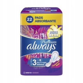   Always Platina Noč (Velikost 3) Higienski vložki s krilci, 22 kosov