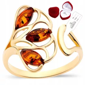 Zlata prstan iz baltiškega jantarja 925, nastavljiv