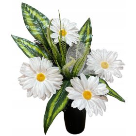   Nagrobni okras za pokopališče - Umetno cvetje v stekleni vazi za svečo