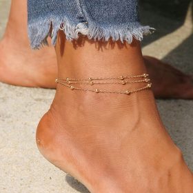   BRACELET FOR THE LEG MADE OF SURGICAL STEEL GOLDEN TRIO BALLS