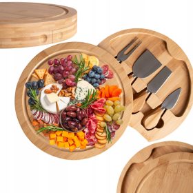   Deska za rezanje sira iz bambusa z izvlečno predalčkom in kompletom nožev - Andra