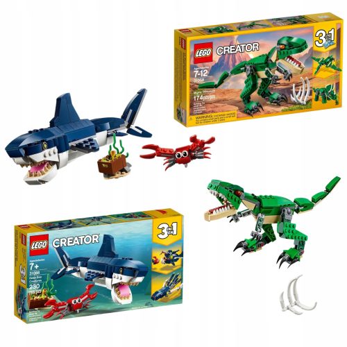 Mogočni LEGO Stvaritelj 3 v 1 31058 Dinozavri + LEGO Stvaritelj 3 v 1 31088 Morska Bitja