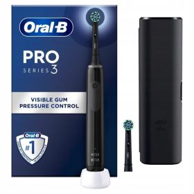   Električna zobna ščetka Oral-B Pro3 Black + Dodatna črna glava ščetke + Stojalo
