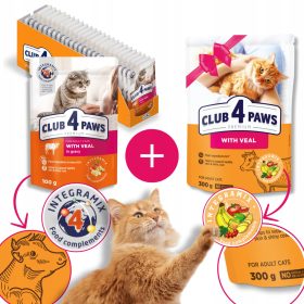   CLUB 4 PAWS Premium Mokra Hrana za Mačke - Teletina v Omaki 24x100 g + GRATIS