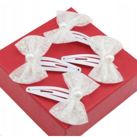   Sijajne pentlje za lase, komplet 4 kosov v beli barvi za posebne priložnosti