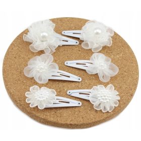   Rožnati komplet lasnih trakov za deklice s cvetličnim vzorcem in biseri, 6 kosov, primerno za obhajilo