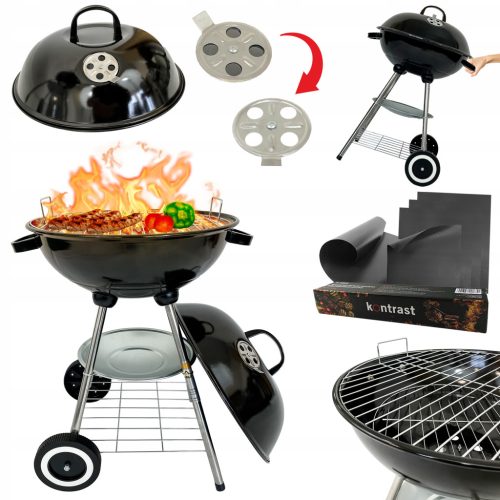  VRTNI ŽAR NA OGLJE OKROGEL PRENOSNI NA KOLESIH MREŽICA POKROVA BBQ 1014