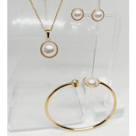   Nakit set Ogrlica Uhani Kirurško jeklo Zlata imitacija bisera