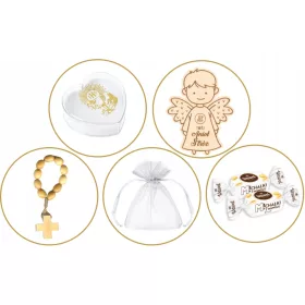    OBHAJILO POLNILO ANGEL VARUH, ROŽNI VENEC, VREČKA, 2 BONBONA