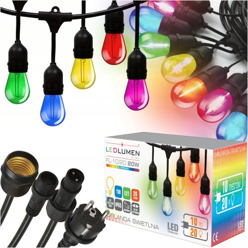 LEDLUMEN 1000 cm vrtna girlanda z 20 LED žarnicami, IP65, kolorna