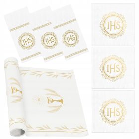   Slovenian Name: Komplet za prvo obhajilo SVETO OBHAJILO Namizni tekač Serviete Žepi 27 kosov

SEO-optimized Description:
Komplet za prvo obhajilo SVETO OBHAJILO vključuje namizni tekač, serviete in že